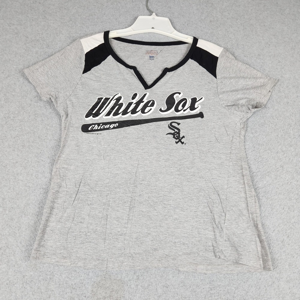 Chicago White Sox T-Shirt Womens L Gray Campus Lifestyle MLB Baseball Split Neck